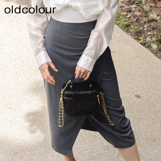 oldcolour秋季新款不规则开叉设计感高腰包臀半身裙女P340603A1 商品图2