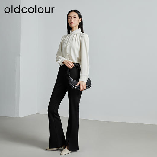 oldcolour秋季新款开叉微喇通勤风显瘦高腰直筒长裤女P340703A1 商品图4