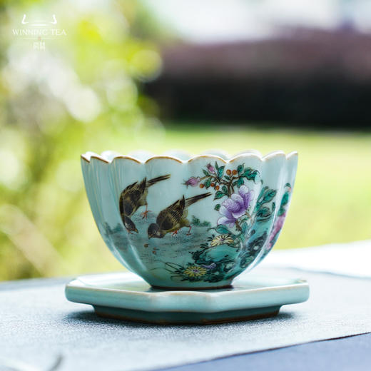 问鼎汝瓷鼎峰系列天青老款蕊香杯 （莺啭春枝） 商品图0