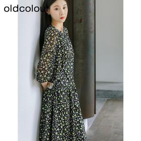 oldcolour秋季新款法式气质优雅显瘦中袖碎花裙子女GP31102002
