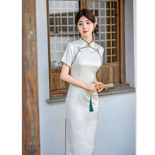 SKY艾旗绣复古改良新中式长款圆襟旗袍2024夏季新款中老年女士旗袍裙 商品图3