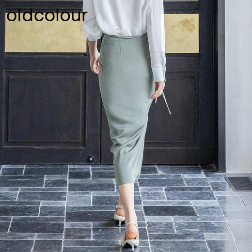 oldcolour春秋季新款气质高级感裹式系带高腰开叉半身裙女P330604A1 商品图4