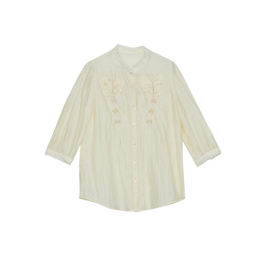 谜底绣花衬衫七分袖女2024秋季新品通勤风亲肤透气衬衣243MC1149 商品图4