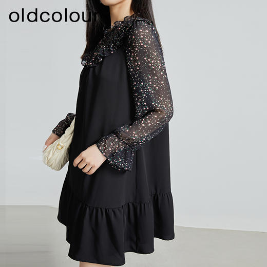 oldcolour秋季新款设计感显瘦时尚V领碎花长袖连衣裙女P321009A1 商品图4