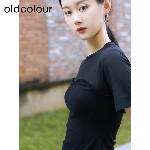 oldcolour秋季新款经典圆领短袖T恤女修身弧形显瘦百搭P310501A1 商品图3