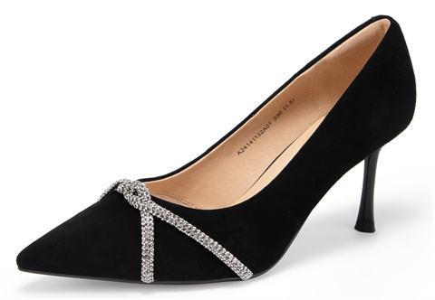 千百度婚鞋细高跟鞋秋季新浅口羊皮单鞋女尖头A24441132 商品图1