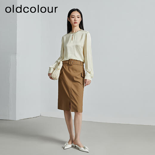 oldcolour秋季新款时尚气质通勤圆领装饰长袖套头衫女P330106A1 商品图4