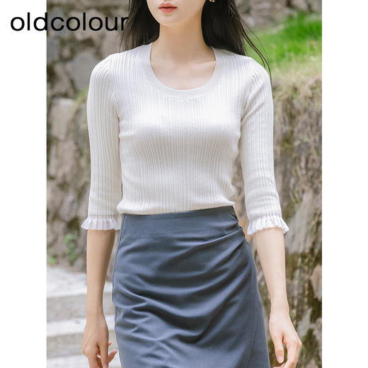 oldcolour春秋季新款气质修身显瘦圆领针织套头衫女P320510A1 商品图1