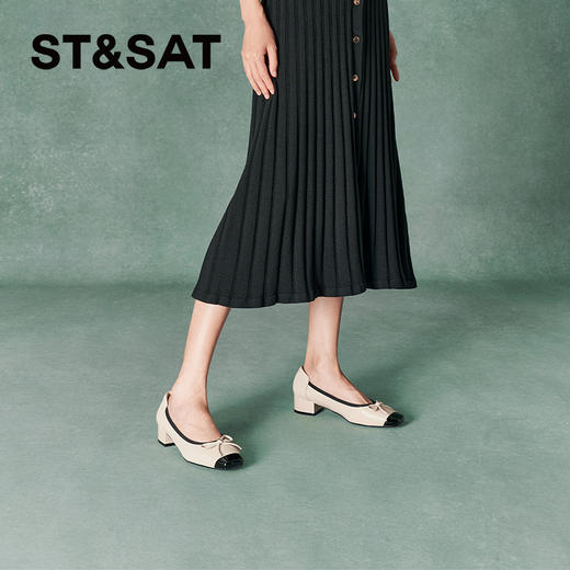 星期六通勤简约蝴蝶结粗跟单鞋SSC111101T 商品图6