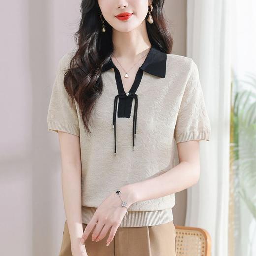 翻领冰丝短袖t恤，宽松短款体恤薄款针织衫CC-103-A0813 商品图2