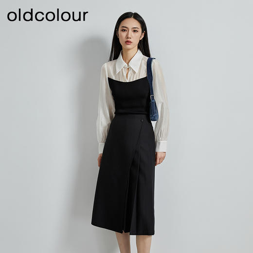 oldcolour秋季新款法式拼接针织衫气质小众修身上衣女P330507A1 商品图2