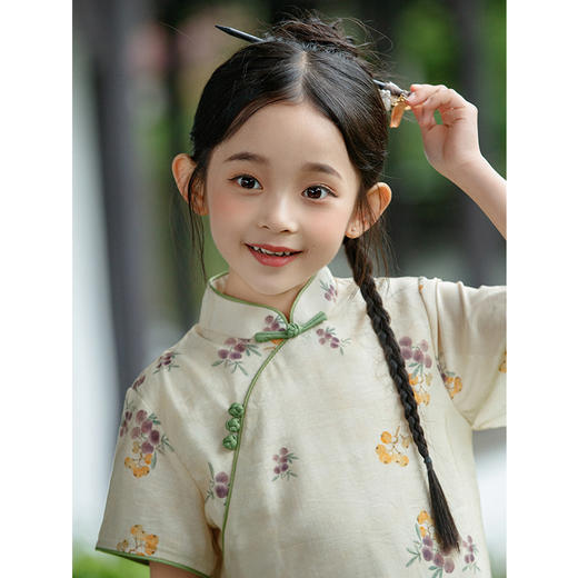 LSB绿色女童高端国风旗袍裙夏季2024新款古风小女孩儿童中国风演出服 商品图3