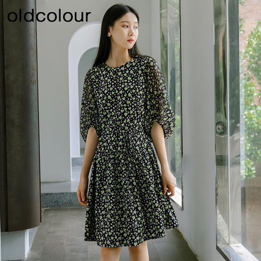 oldcolour秋季新款法式气质优雅显瘦中袖碎花裙子女GP31102002 商品图4