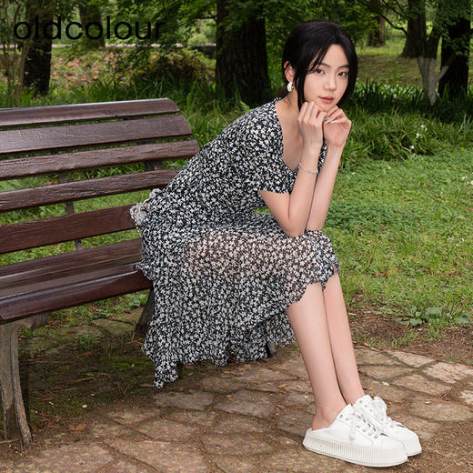 oldcolour碎花连衣裙2023夏季新款方领气质薄款中长裙GP21101737 商品图1