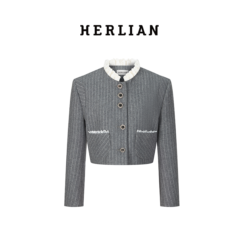 HL2DAWJA1930 法式蕾丝领单排扣外套