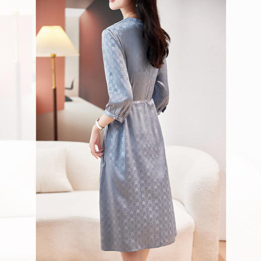 弹力缎真丝连衣裙，中长款七分袖桑蚕丝裙子KQN- 29786 商品图2