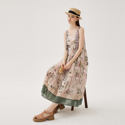 谜底花色连衣裙无袖2024秋新品复古浪漫纯棉吊带裙长裙243ML1152 商品图1