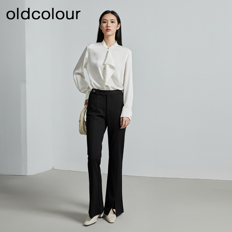 oldcolour秋季新款开叉微喇通勤风显瘦高腰直筒长裤女P340703A1