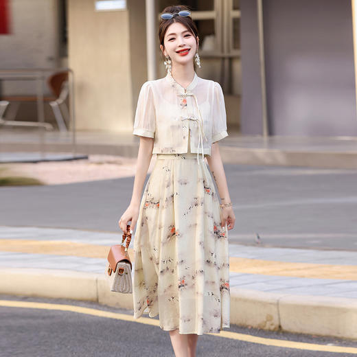 2024夏季女装新品韩版时尚短外套印花吊带裙两件套连衣裙 YF9606 商品图2