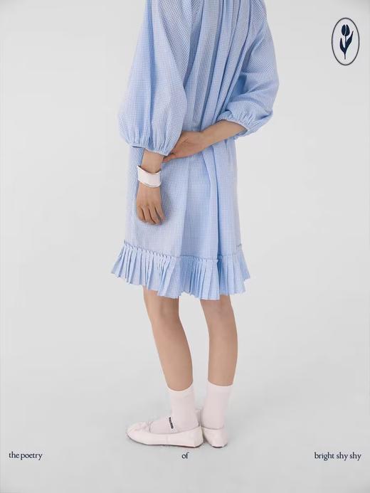 shyshystill/shy202307021/双色格子纯色流苏系带松弛感长款衬衫裙 商品图2