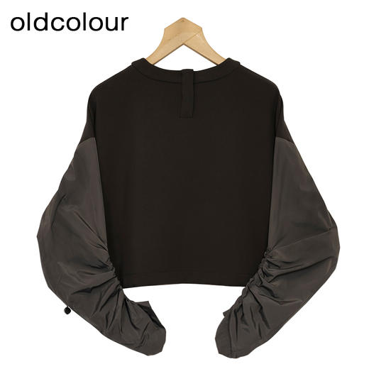 oldcolour纯色T恤春季新款设计感圆领长袖短款上衣女P12023234 商品图1