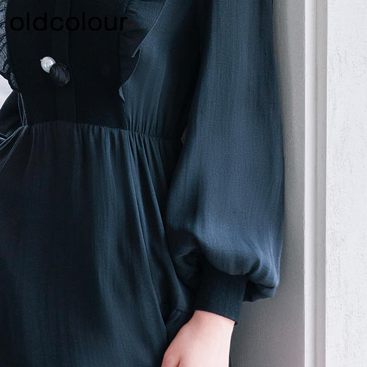 oldcolour秋季新款通勤时尚显瘦复古假两件衬衫连衣裙女P381004A1 商品图3