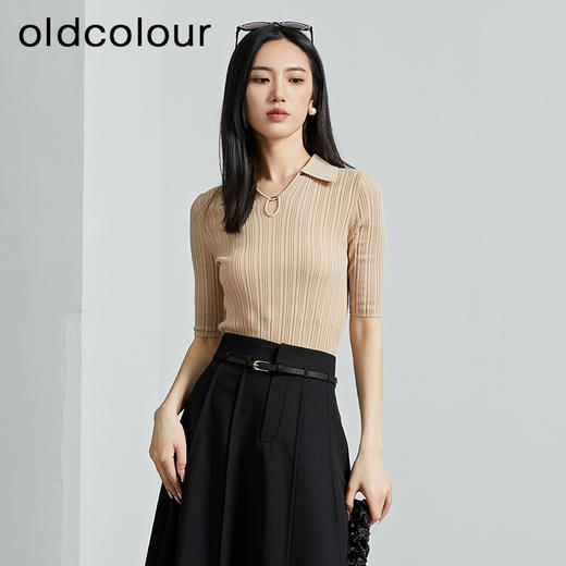 oldcolour春秋季新款时尚复古通勤修身显瘦中袖针织打底衫P310504A1 商品图1