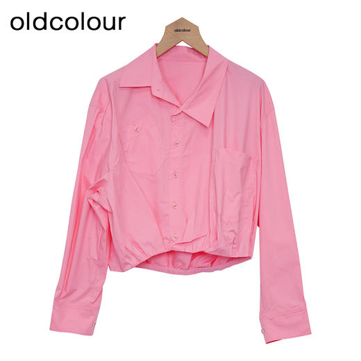 oldcolour纯色短款衬衫春季新款设计感百搭长袖上衣女P12013292 商品图2
