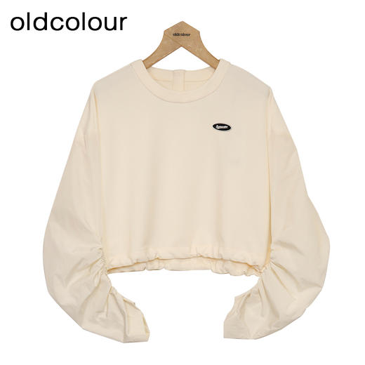 oldcolour纯色T恤春季新款设计感圆领长袖短款上衣女P12023234 商品图2
