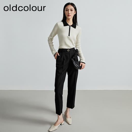 oldcolour秋季新款通勤显瘦高腰烟管裤职业直筒西装裤女P340704A1 商品图2
