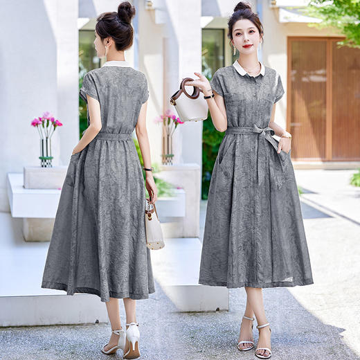 2024年夏季新款气质时尚POLO领高腰A字舒适透气收腰显瘦连衣裙MLJL88025 商品图3