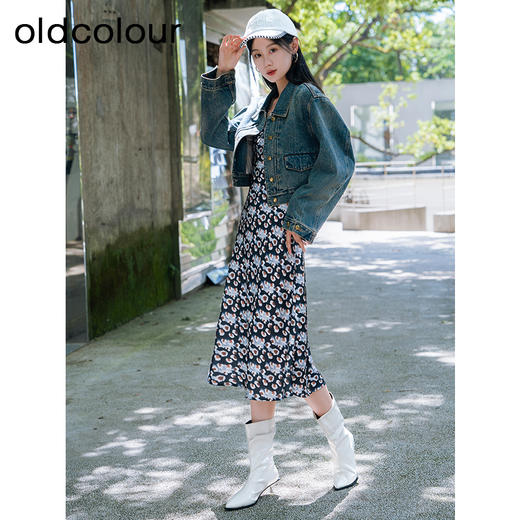 oldcolour秋季新款气质修身显瘦吊带无袖碎花连衣裙女P321002A1 商品图3