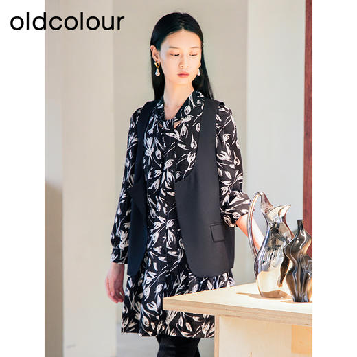 oldcolour秋季新款复古提花宽松显瘦连衣裙女+外件马甲P331010A1 商品图1