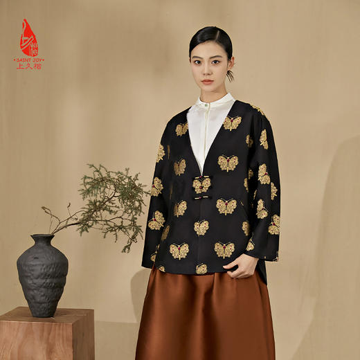 SAINTJOY/上久楷 女式宋锦外套 中式上衣 中国风 复古 黑金蝴蝶 DWW23009-3 商品图1