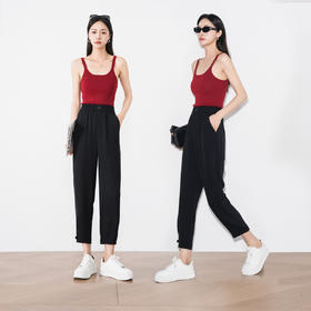 OLrain欧芮儿高腰休闲裤女2024夏季新款通勤百搭哈伦裤九分萝卜裤