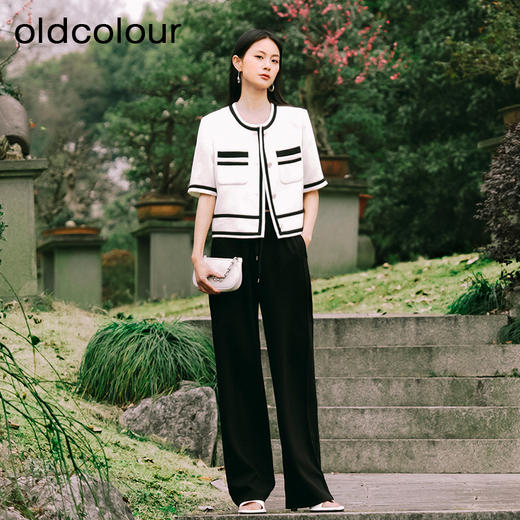 oldcolour短款外套2023春季新款撞色圆领直筒短袖上衣女P13041335 商品图2