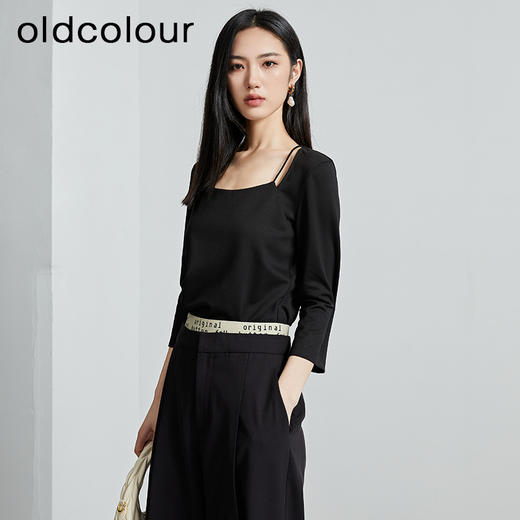oldcolour春秋季新款百搭时尚纯色方领九分袖打底衫上衣女P320204A1 商品图3