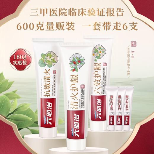 六必治丨抗敏清火牙膏180g*1+六效护龈牙膏180g*1+清火护龈牙膏180g*1+百年护理（酷爽冬青薄荷）牙膏20克*3 商品图1