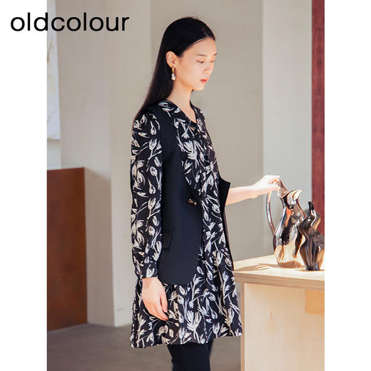oldcolour秋季新款复古提花宽松显瘦连衣裙女+外件马甲P331010A1 商品图2