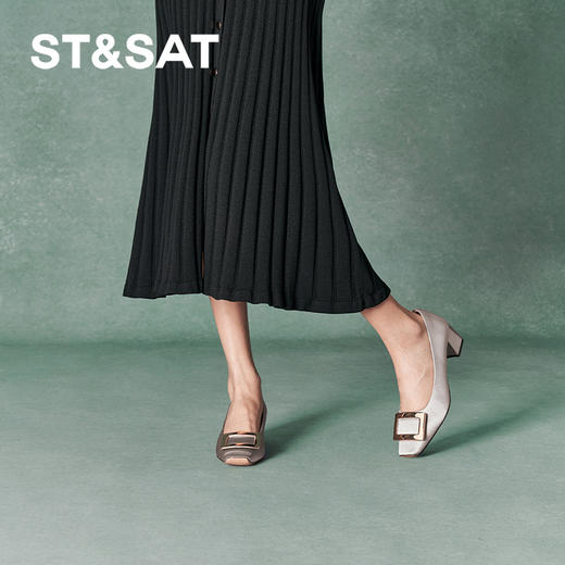 星期六通勤百搭简约方扣粗跟单鞋SSC3111041 商品图3