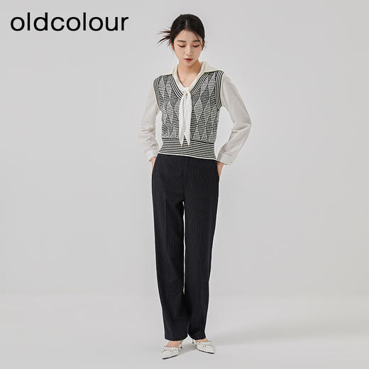 oldcolour2023春季新款黑色条纹直筒休闲长款西装裤女N12073256 商品图1