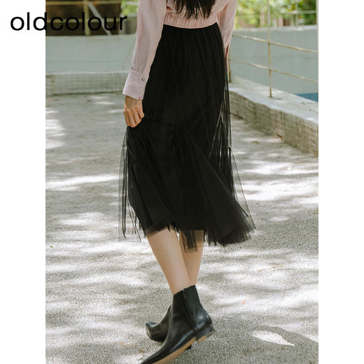 oldcolour春秋季新款通勤风时尚网纱百褶设计感半身裙女P320608A1 商品图3