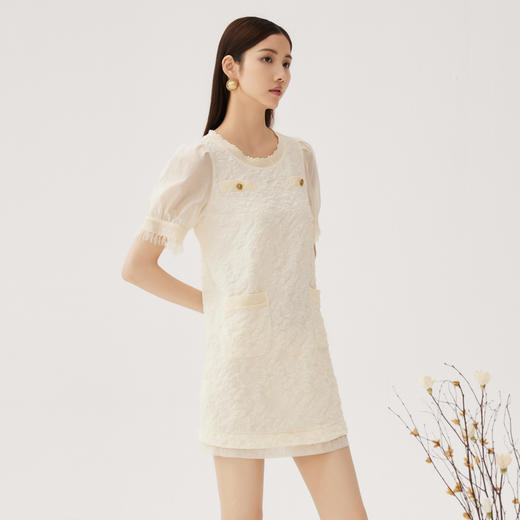 谜底小香风连衣裙短袖2024秋季新品气质浪漫拼接H型短裙243ML1190 商品图1