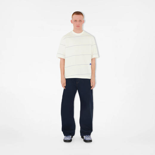 BURBERRY 巴宝莉 男士马术骑士徽标刺绣条纹棉质圆领短袖T恤 白色 8083612 B7264 商品图1