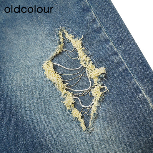 oldcolour蓝色牛仔裤春季新款复古高腰直筒卷边九分裤女P12113254 商品图3