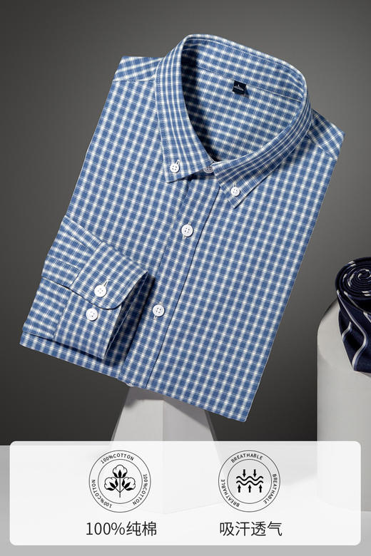 赤兔嗨购纯棉宽格子长袖衬衫男2024秋季新款休闲格子百搭上衣商务免烫男士衬衣通勤风 商品图6