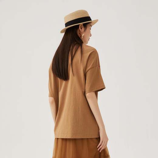 谜底大廓形T恤短袖女2024秋新品复古贴布绣纯棉宽松上衣243MT0957 商品图2