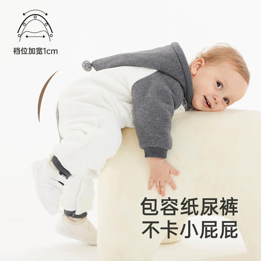 英氏童装暖绒夹棉连体衣保暖秋冬婴儿衣服男童棉服新款防静电 商品图3
