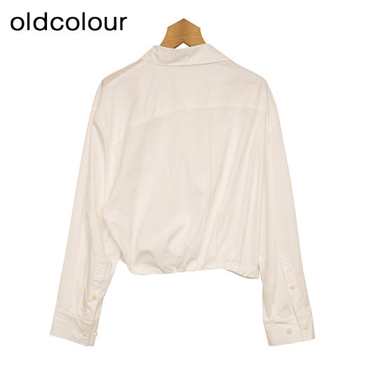 oldcolour纯色短款衬衫春季新款设计感百搭长袖上衣女P12013292 商品图1