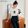 OLrain欧芮儿法式白色短袖T恤女夏2024新款钉珠印花圆领正肩上衣 商品缩略图0